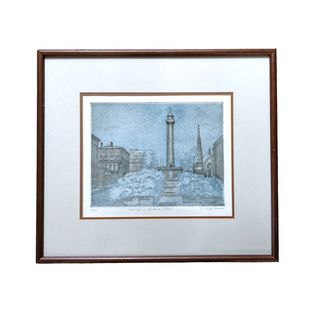 Don Swann (1889-1954), "Moonlight on Mount Vernon Place" Etching Signed & Framed